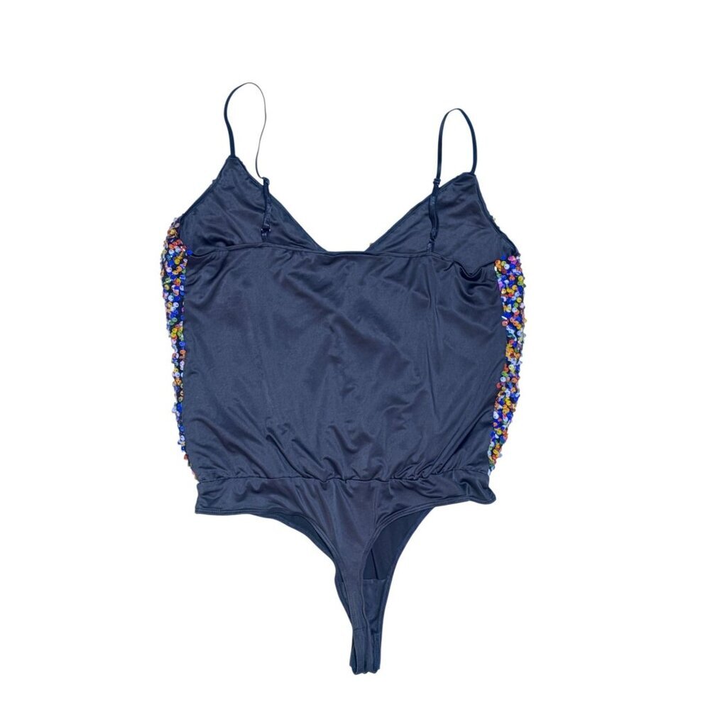 Guess Wrap Bodysuit M Adjustable Straps Rainbow Confetti Sequin Pride Festival - Picture 3 of 7